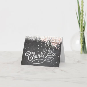 Chalkboard Pink Heart Leaf Folded Thank You Card