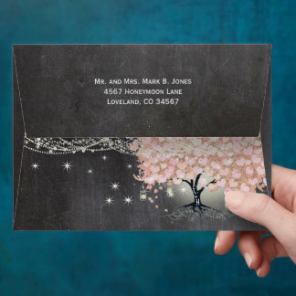 Chalkboard Pink Heart Leaf Tree Invitation Envelope