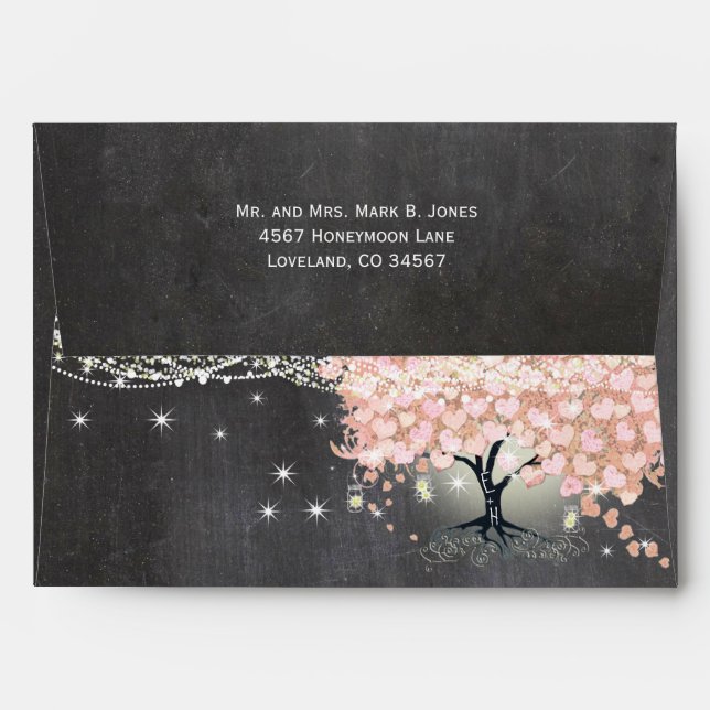 Chalkboard Pink Heart Leaf Tree Invitation Envelope (Back (Top Flap))