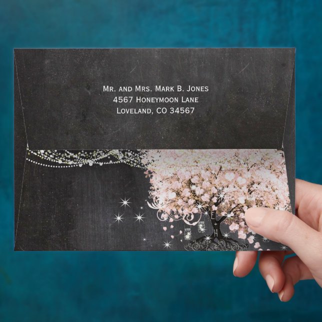 Chalkboard Pink Heart Leaf Tree Invitation Envelope (Hand)