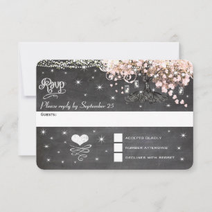 Chalkboard Pink Heart Leaf Tree RSVP Card