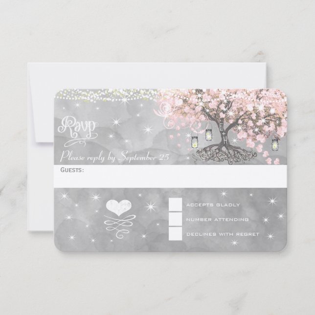 Chalkboard Pink Heart Leaf Tree RSVP Card (Front)