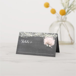 Chalkboard Pink Heart Leaf Tree Wedding Place Card