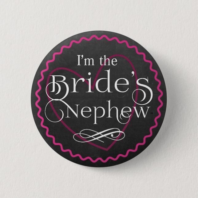 Chalkboard Pink Heart Wedding | Bride's Nephew Button (Front)