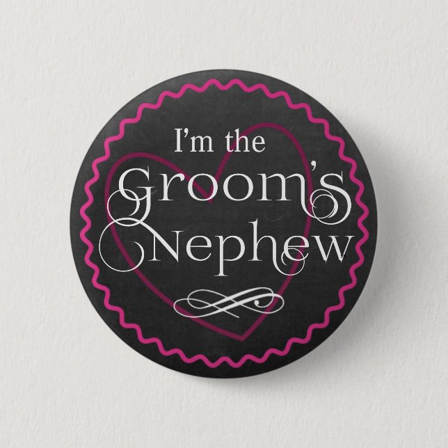Chalkboard Pink Heart Wedding | Groom's Nephew Button (Front)
