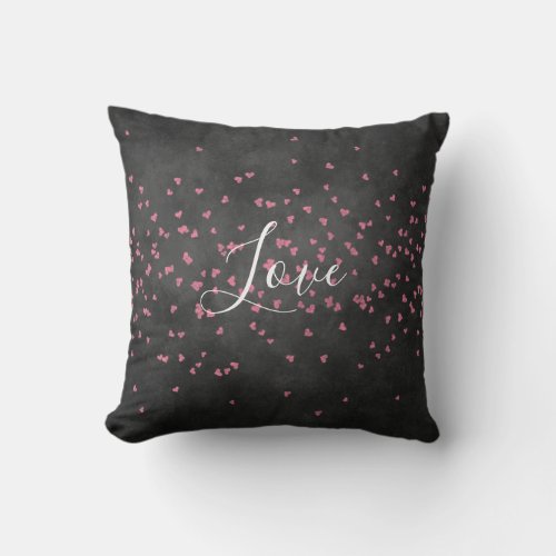 Chalkboard Pink Hearts Love Throw Pillow