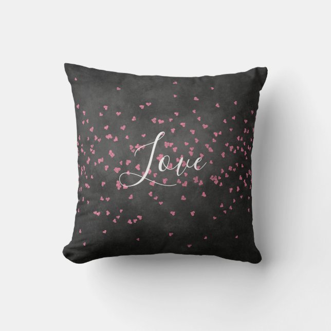 Chalkboard Pink Hearts Love Throw Pillow (Front)