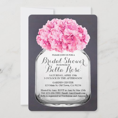 Chalkboard Pink Hydrangea Bridal Shower hydrangea5 Invitation