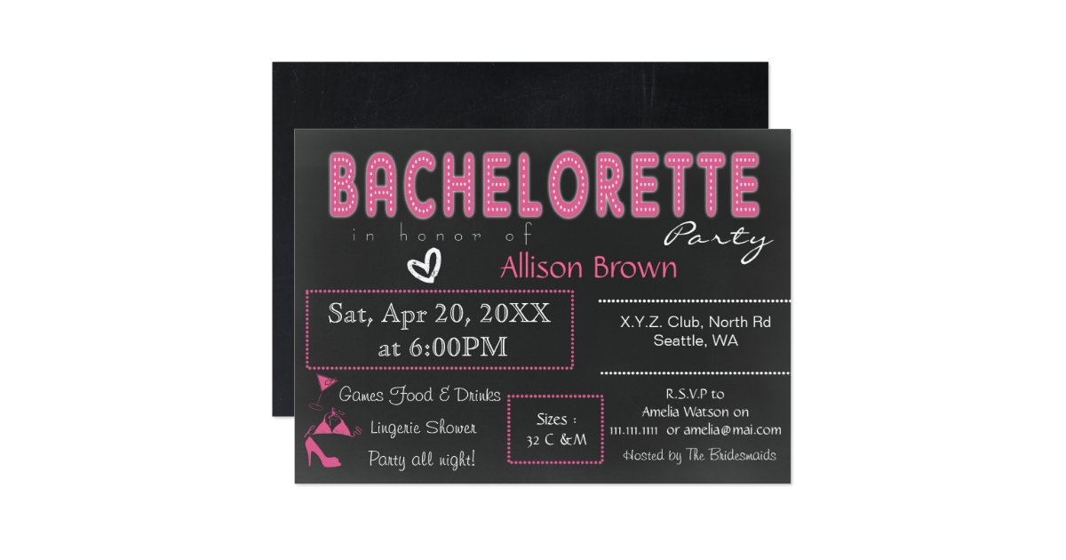 Chalkboard pink Lingerie Shower Bachelorette Card | Zazzle