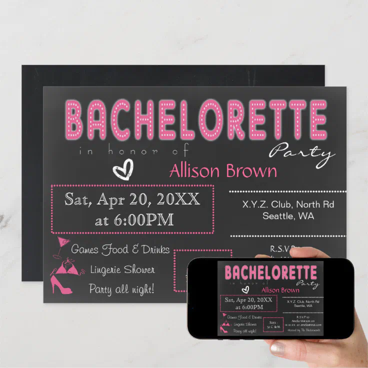 Chalkboard Pink Lingerie Shower Bachelorette Invitation Zazzle