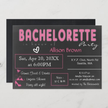 Chalkboard pink Lingerie Shower Bachelorette Invitation
