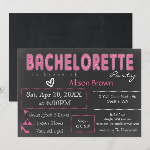 Chalkboard pink Lingerie Shower Bachelorette Announcements