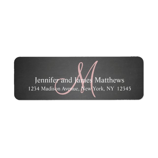 Chalkboard Pink Monogram for Weddings Label (Front)