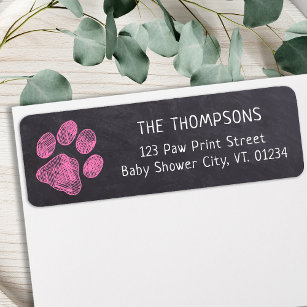 Chalkboard Pink Paw Print Baby Shower Address Label