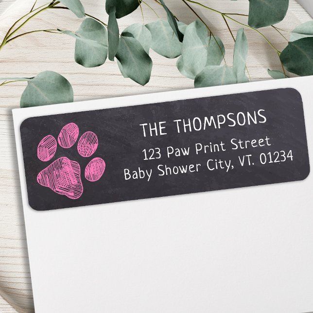 Chalkboard Pink Paw Print Baby Shower Address Label (Creator Uploaded)