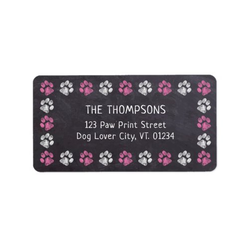 Chalkboard Pink Paw Print Return Address Labels
