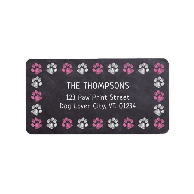 Chalkboard Pink Paw Print Return Address Labels (Front)