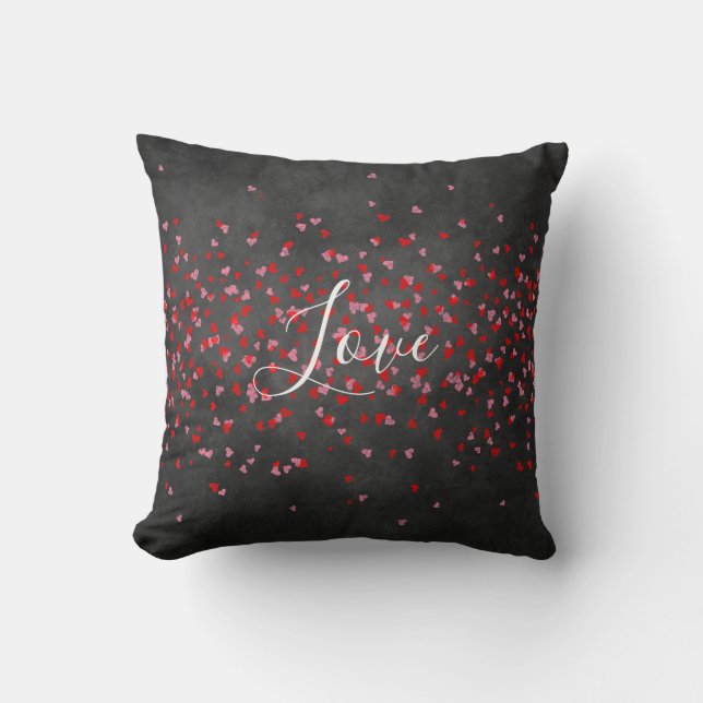 Chalkboard Pink Red Hearts Love Throw Pillow (Front)