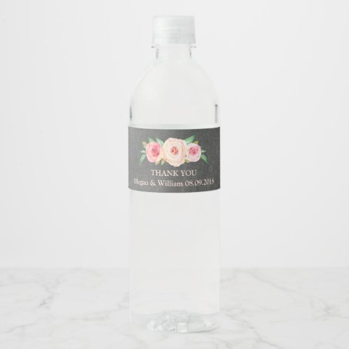 Chalkboard Pink Vintage Floral Water Bottle Label