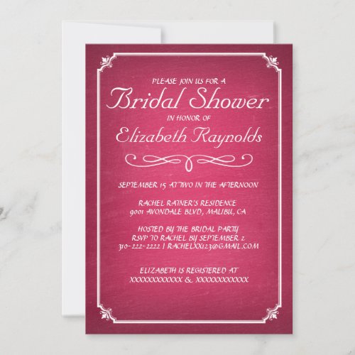 Chalkboard Pink &amp; White Bridal Shower Invitations