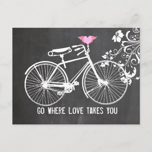 Chalkboard Pink Winged_Heart Bike Love Postcard