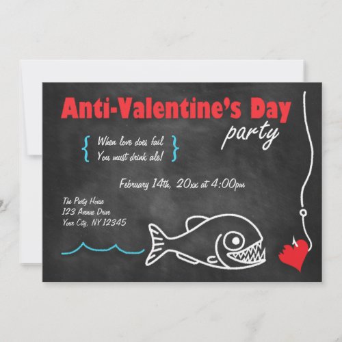 Chalkboard Piranha Anti_Valentines Day Invitations