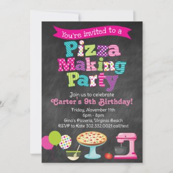 Chalkboard Pizza Making Party Invitation (girl's) by modernmaryella at Zazzle