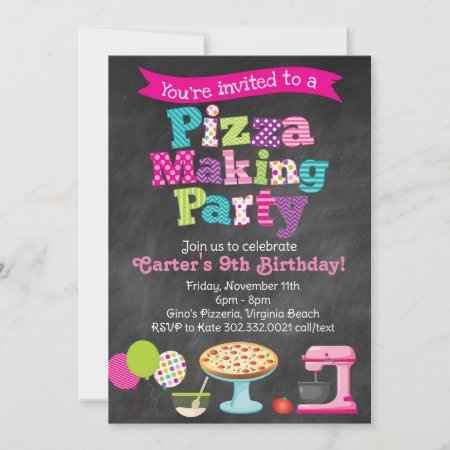 Chalkboard Pizza Making Party Invitation (girl's)