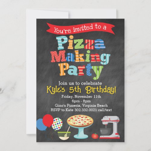 Chalkboard Pizza Making Party Invitation Primary