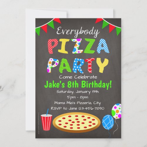 Chalkboard Pizza Party Invitation