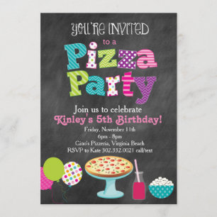 Chalkboard Pizza Party Invitation (Girl's)