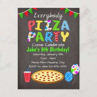 Chalkboard Pizza Party Invitation Postcard