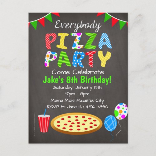 Chalkboard Pizza Party Invitation Postcard