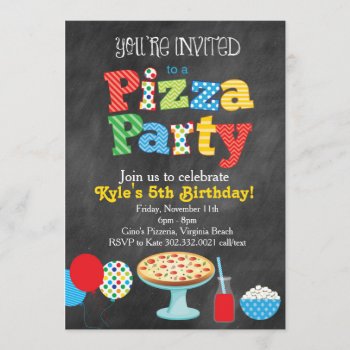 Chalkboard Pizza Party Invitation (primary Colors) by modernmaryella at Zazzle