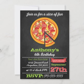 Chalkboard Pizza Party Invitations