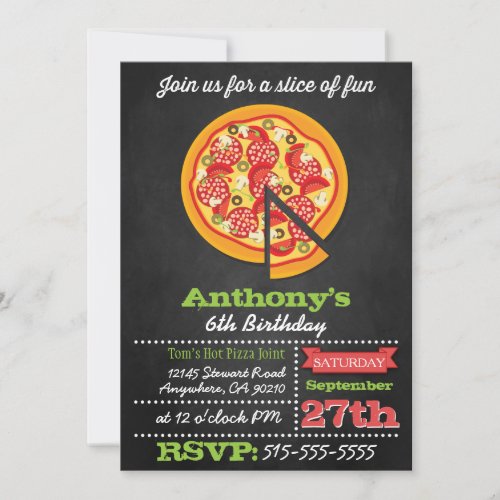 Chalkboard Pizza Party Invitations