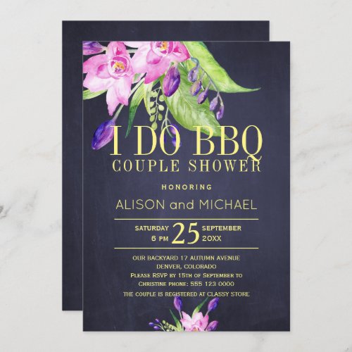 Chalkboard plum navy i do bbq couple shower invitation