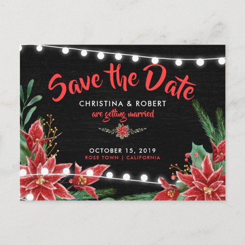 Chalkboard Poinsettia Christmas Save The Date Announcement Postcard