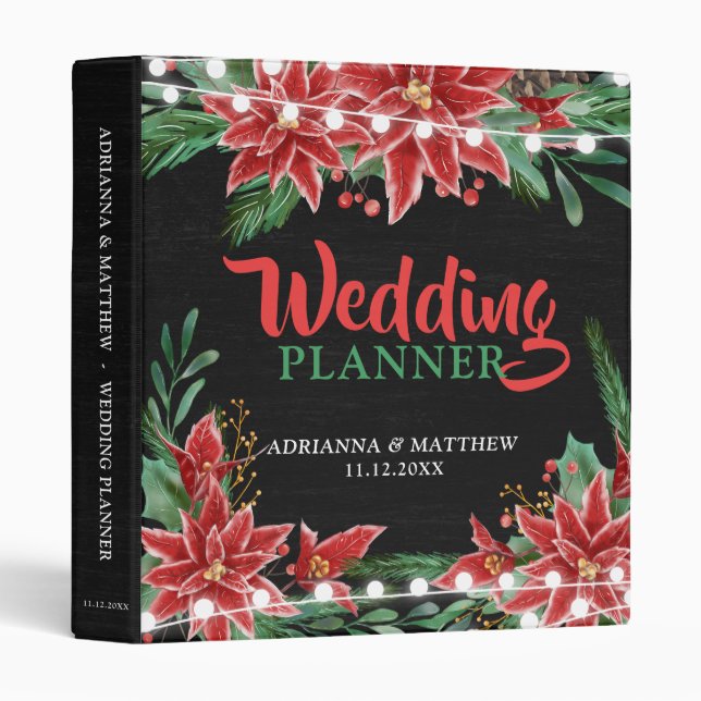 Chalkboard Poinsettia Christmas Wedding Planner 3 Ring Binder (Front/Spine)