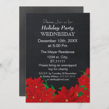 Chalkboard Poinsettias Holiday party Invitation