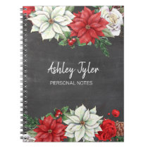 chalkboard poinsettias holly girly personalized notebook