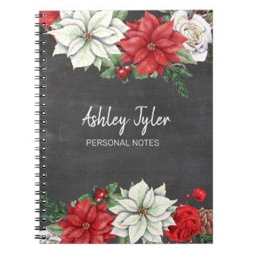 chalkboard poinsettias holly girly personalized notebook