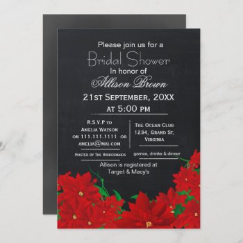 Chalkboard Poinsettias Winter Bridal Shower Invitation by Invitationboutique at Zazzle