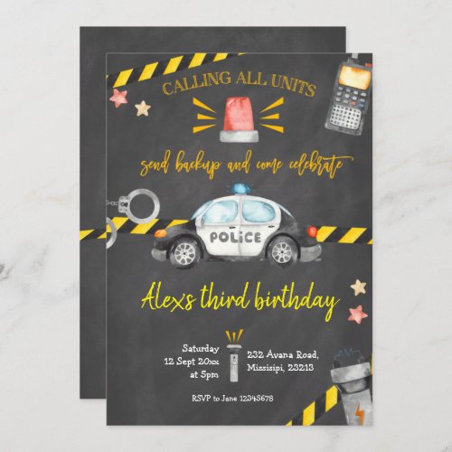 Chalkboard Police Birthday Party Invitation