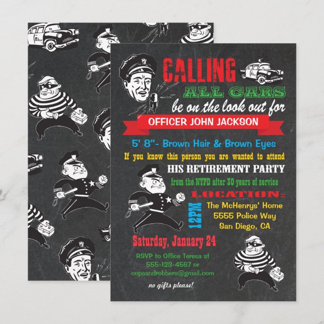 Chalkboard Police Retirement Party Invitations (Front/Back)