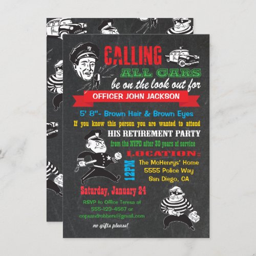 Chalkboard Police Retirement Party Invitations