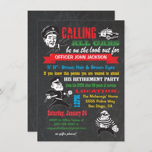 Chalkboard Police Retirement Party Invitations (Front/Back)