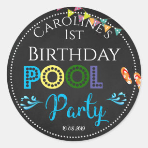Chalkboard Pool Party 1st Birthday Sticker