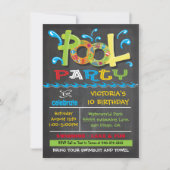 Chalkboard Pool Party with water splashes Invitation (Front)