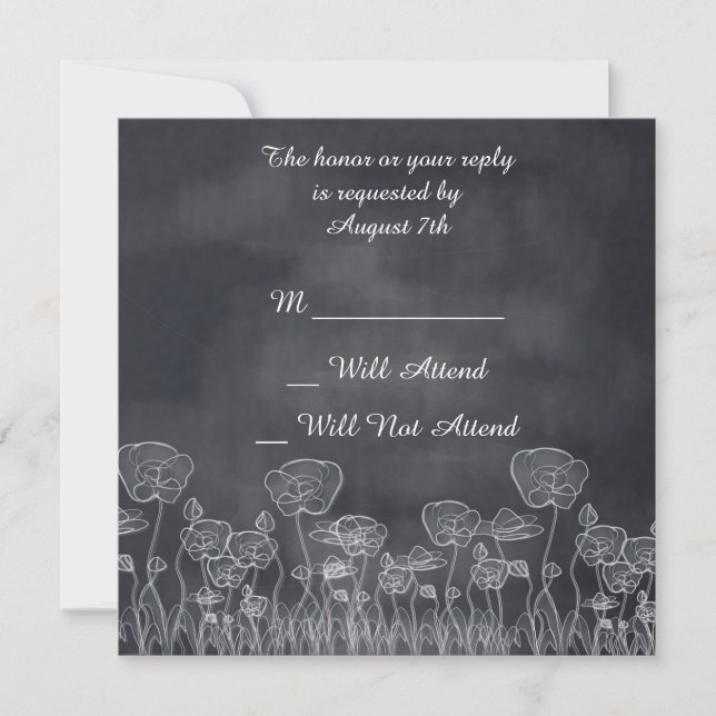 Chalkboard Poppy Wedding R.S.V.P. Invitation (Front)